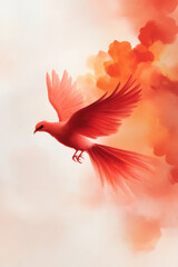 majestic phoenix rising from its ashes, surrounded by vibrant orange clouds, symbolizes rebirth and renewal. This stunning artwork captures essence of transformation and hope