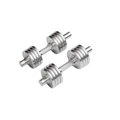 Silver dumbbells isolated on transparent background for fitness and gym enthusiasts.