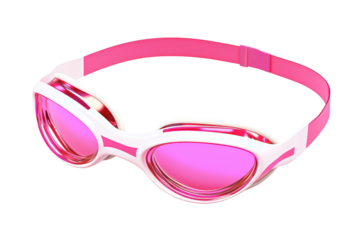 Stylish pink swimming goggles isolated on transparent background for aquatic sports enthusiasts.