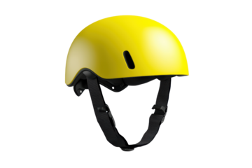 Stylish yellow skateboard helmet isolated on transparent background.