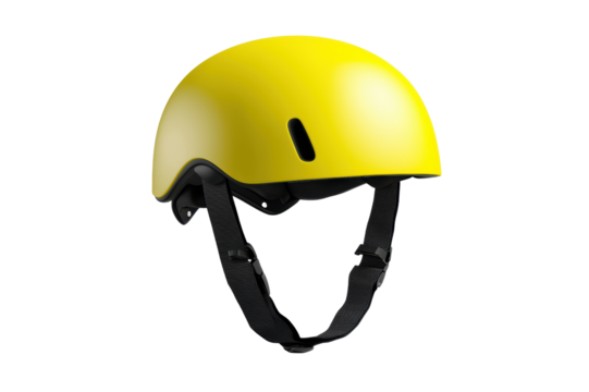 Stylish yellow skateboard helmet isolated on transparent background.