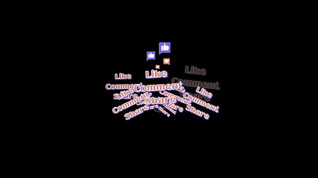 Like comment share text animation with motion graphic clip template. HD resolution with hyper realistic 4K Background.	