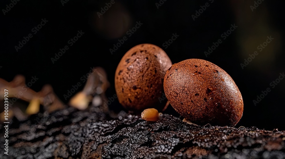 Sticker  Two brown eggs atop a mound of soil beside each other on a tree