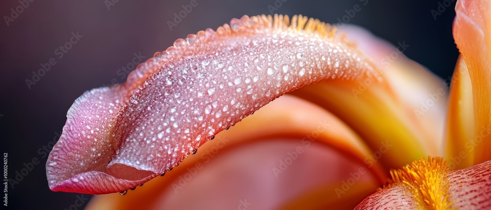 Canvas Prints  Close-up of a pink and orange flower with water droplets on its petals