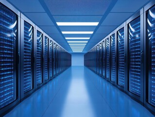 Fototapeta premium High-tech server center processing big data for real-time predictive models, visualizing future trends