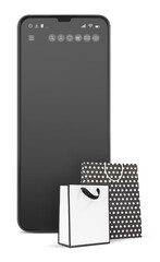 Black Friday Shopping bag isolated on smartphone screen, Banner for sales promotion, online shopping, or special offer