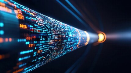 Big data pipelines feeding into predictive analytics platforms, abstract representation of real-time data flow