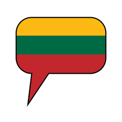 A text bubble in the colors of the Lithuanian flag. "Speak Lithuanian" concept.