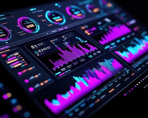 Obraz premium Digital dashboard showing predictive models for business insights, big data streams and forecasting trends