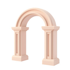 3D illustration of a pale archway structure with classical columns and rounded arches. Ideal for architecture, history, or minimalistic elements. Isolated on transparent background, png.