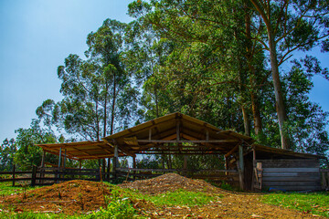 Fences and rustic buildings in the countryside