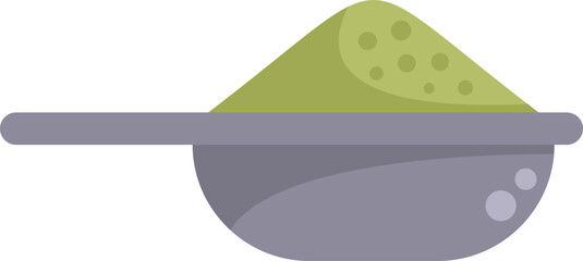 Measuring spoon holding pile of matcha powder, flat vector icon on white background