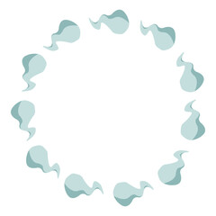 Round frame made of steam (smoke) clouds. Hand drawn, cartoon (toon) style. Nature. Vector illustration.