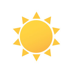 Bright yellow sun icon with stylized rays, perfect for representing sunny weather and warmth in designs and illustrations. Vector Illustration. Transparent SVG file.