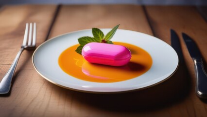 Pill in a plate. Photos on the topic of weight loss and diets