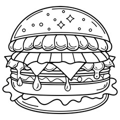Delicious cartoon fast food hamburger illustration with cheese, lettuce, and tomato