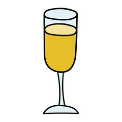 Hand drawn cartoon champagne glass on white background.