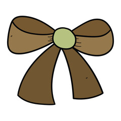 Hand drawn cartoon brown bow on white background.