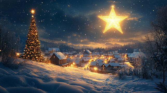 Cozy village under a starry night