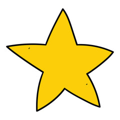 Hand drawn cartoon gold star on white background.