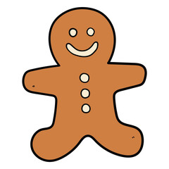 Hand drawn cartoon gingerbread man cookie on white background.