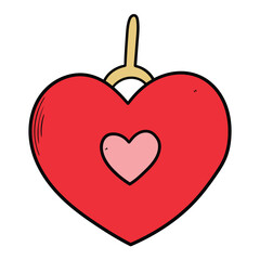 Hand drawn cartoon red christmas ball heart on white background.