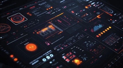 Futuristic Digital Control Panel with Glowing Interfaces