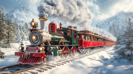 Vintage steam train in snowy scenery
