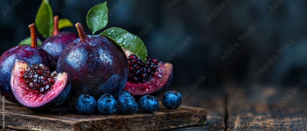 Wall mural blueberries and raspberries prominently displayed