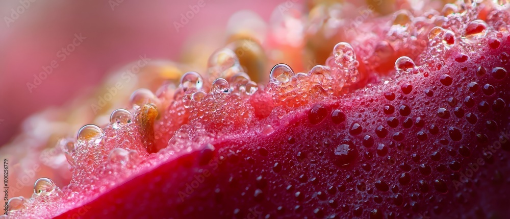 Sticker  A tight shot of a bloom, adorned with water droplets on its petals and at its core