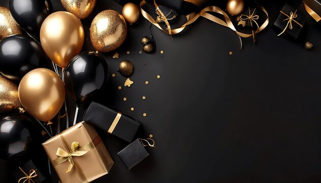 Celebrate in style with the black and gold sale extravaganza featuring elegant balloons, sparkling decor, and festive gifts that invite excitement and luxury for all. Generative AI
