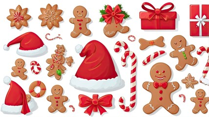 Fototapeta premium simple pattren santa hat and gingerbread white background