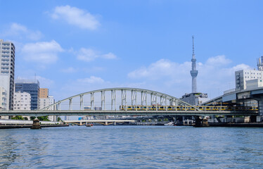 隅田川と東京スカイツリー、両国付近、総武線隅田川橋梁