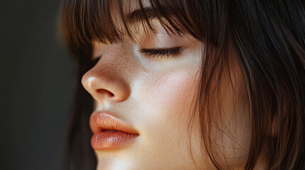 Young woman with soft features in warm lighting