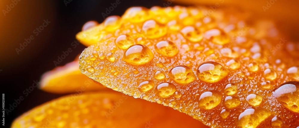 Sticker petals dotted with water droplets, center adorned with gleaming dew