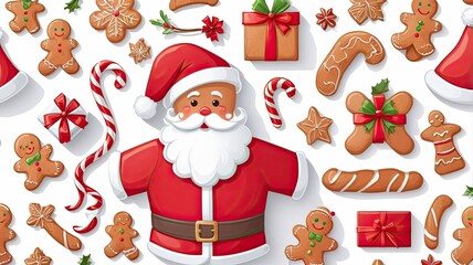 Fototapeta premium simple pattren santa hat and gingerbread white background