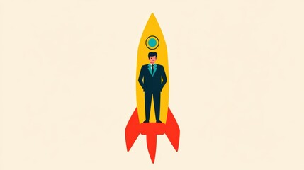 Career growth and success: minimalist rocket launch concept for business progress