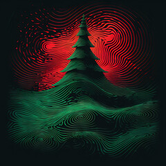 Christmas tree in music equalizer or music waveform. Party card for winter holidays.