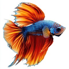 Fototapeta premium Colorful Siamese fighting fish, flowing fins spread out, isolated on white background, exotic freshwater fish, vibrant colors