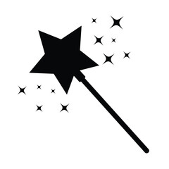 Magic wand icon, vector with stars. Magic wand silhouette, symbol. Vector illustration.
