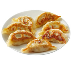 Plate of perfectly pan-fried dumplings with crispy golden brown edges, showcasing a delectable and appetizing appearance, ready to be enjoyed