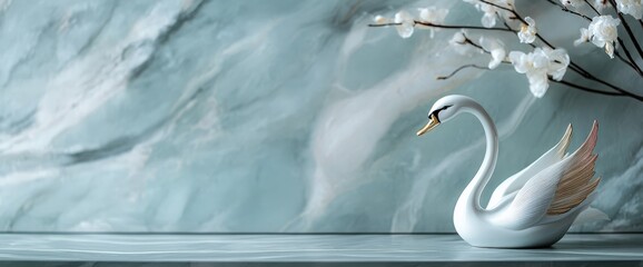 Obraz premium Elegant spring decor: porcelain swan centerpiece with floral elegance
