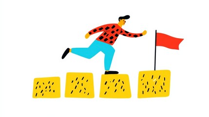 Goal achievement and project milestones concept with flag icon