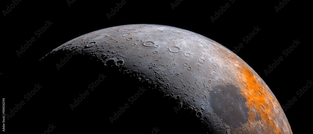 Poster  A tight shot of the moon's surface, adorned with beads of liquid against a pitch-black backdrop