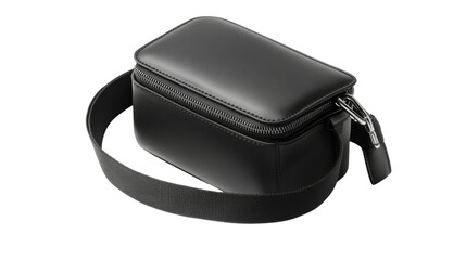Black Leather Camera Bag with Strap.