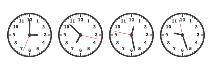 Clock icon set in flat style. Round watch vector illustration on isolated background. Timer sign business concept.