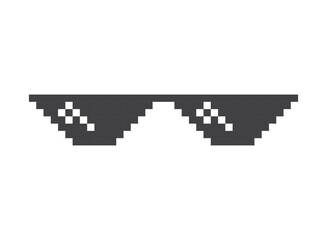 Fototapeta premium Pixel sunglasses icon in flat style. Glasses vector illustration on isolated background. Funny accessory sign business concept.