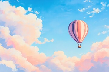 Naklejka premium A Pink and White Hot Air Balloon Soaring Through a Pastel Sky