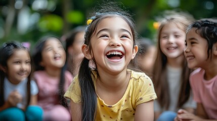 Joyful multiethnic children enjoying playtime together in a vibrant schoolyard setting