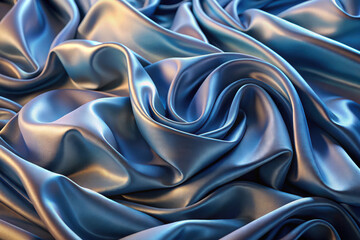 Fototapeta premium Luxurious blue satin fabric draping elegantly in soft waves, capturing light and texture in an artistic composition. Generative AI